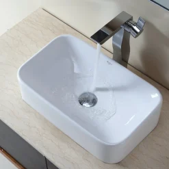 Best White Rectangular Ceramic Bathroom Sink with Pop Up Drain Above Counter / Vessel Sinks