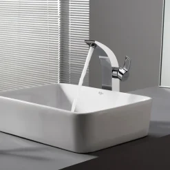 Online White Rectangular Ceramic Bathroom Sink with Pop Up Drain Above Counter / Vessel Sinks