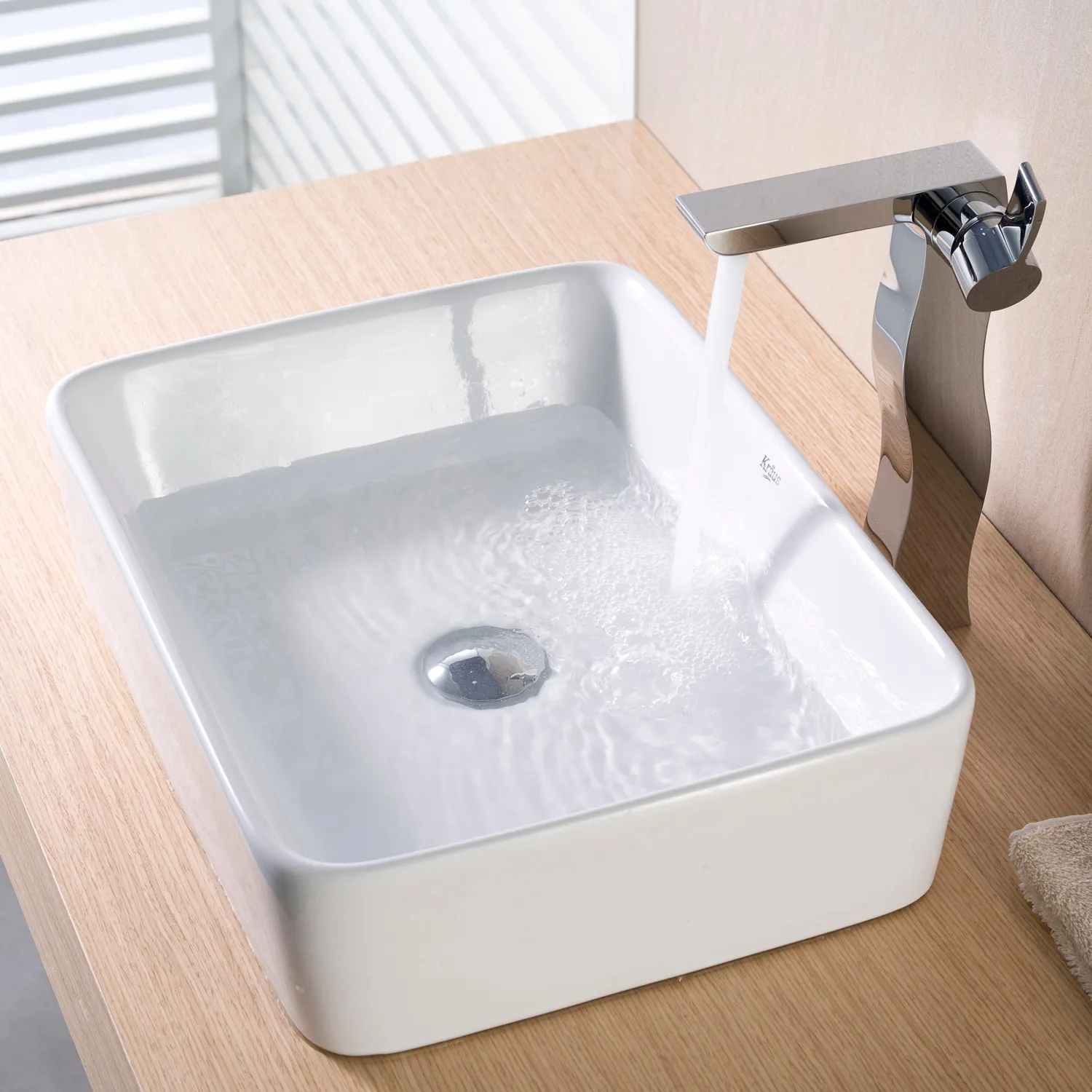 Online White Rectangular Ceramic Bathroom Sink with Pop Up Drain Above Counter / Vessel Sinks