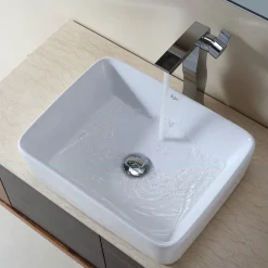 Online White Rectangular Ceramic Bathroom Sink with Pop Up Drain Above Counter / Vessel Sinks