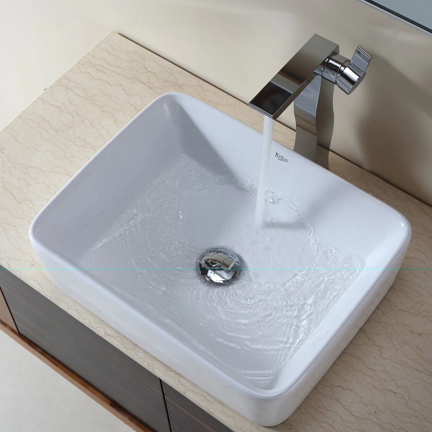 Online White Rectangular Ceramic Bathroom Sink with Pop Up Drain Above Counter / Vessel Sinks