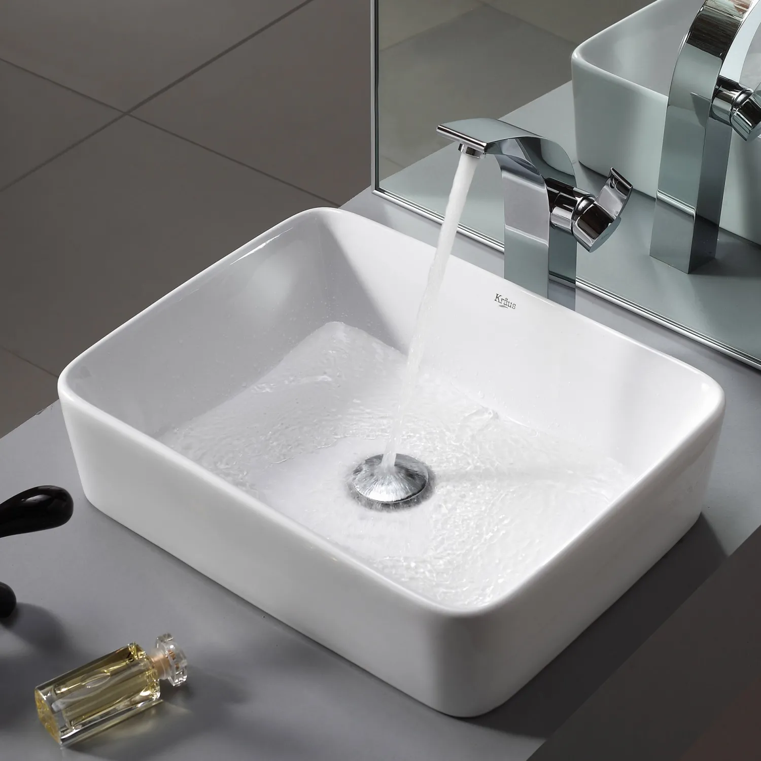 Online White Rectangular Ceramic Bathroom Sink with Pop Up Drain Above Counter / Vessel Sinks