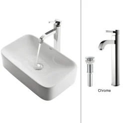 Clearance White Rectangular Ceramic Sink and Ramus Faucet Sink And Faucet Combos|Above Counter / Vessel Sinks