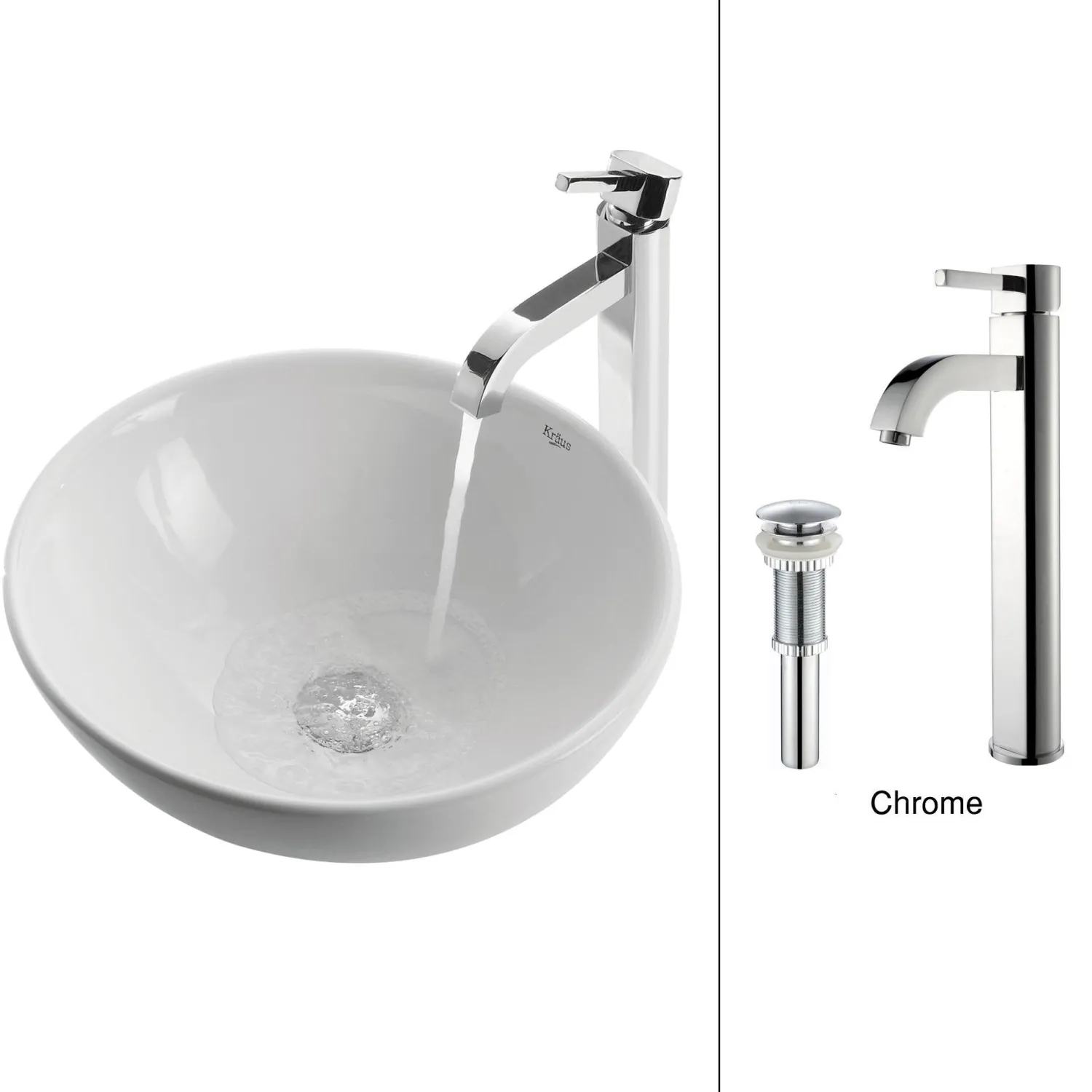Online White Round Ceramic Sink and Ramus Faucet Sink And Faucet Combos|Above Counter / Vessel Sinks