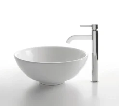 Online White Round Ceramic Sink and Ramus Faucet Sink And Faucet Combos|Above Counter / Vessel Sinks