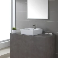 Sale White Square Ceramic Bathroom Sink and Pop Up Drain with Overflow Above Counter / Vessel Sinks