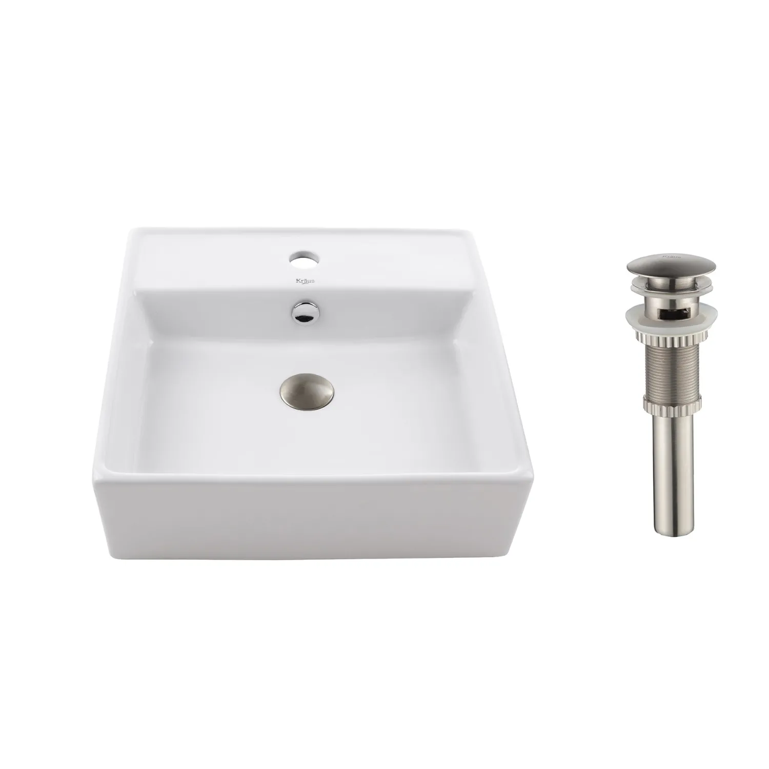 Sale White Square Ceramic Bathroom Sink and Pop Up Drain with Overflow Above Counter / Vessel Sinks