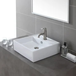 Sale White Square Ceramic Bathroom Sink and Pop Up Drain with Overflow Above Counter / Vessel Sinks