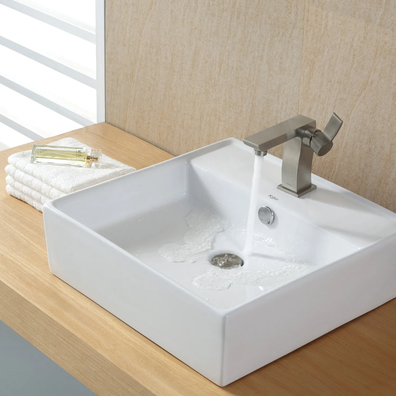 Sale White Square Ceramic Bathroom Sink and Pop Up Drain with Overflow Above Counter / Vessel Sinks