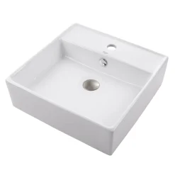 Sale White Square Ceramic Bathroom Sink and Pop Up Drain with Overflow Above Counter / Vessel Sinks