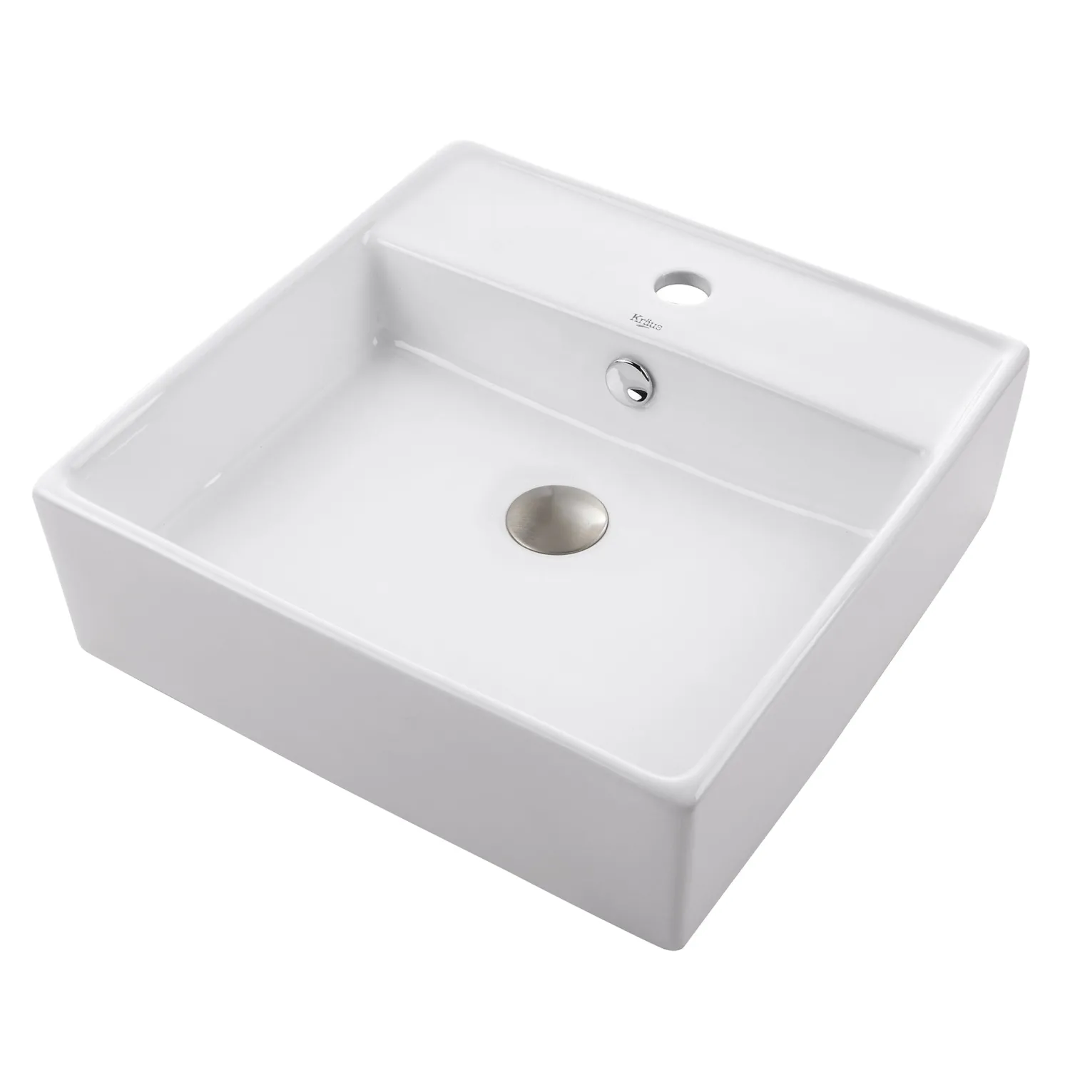 Sale White Square Ceramic Bathroom Sink and Pop Up Drain with Overflow Above Counter / Vessel Sinks