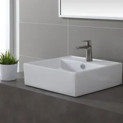 Sale White Square Ceramic Bathroom Sink and Pop Up Drain with Overflow Above Counter / Vessel Sinks