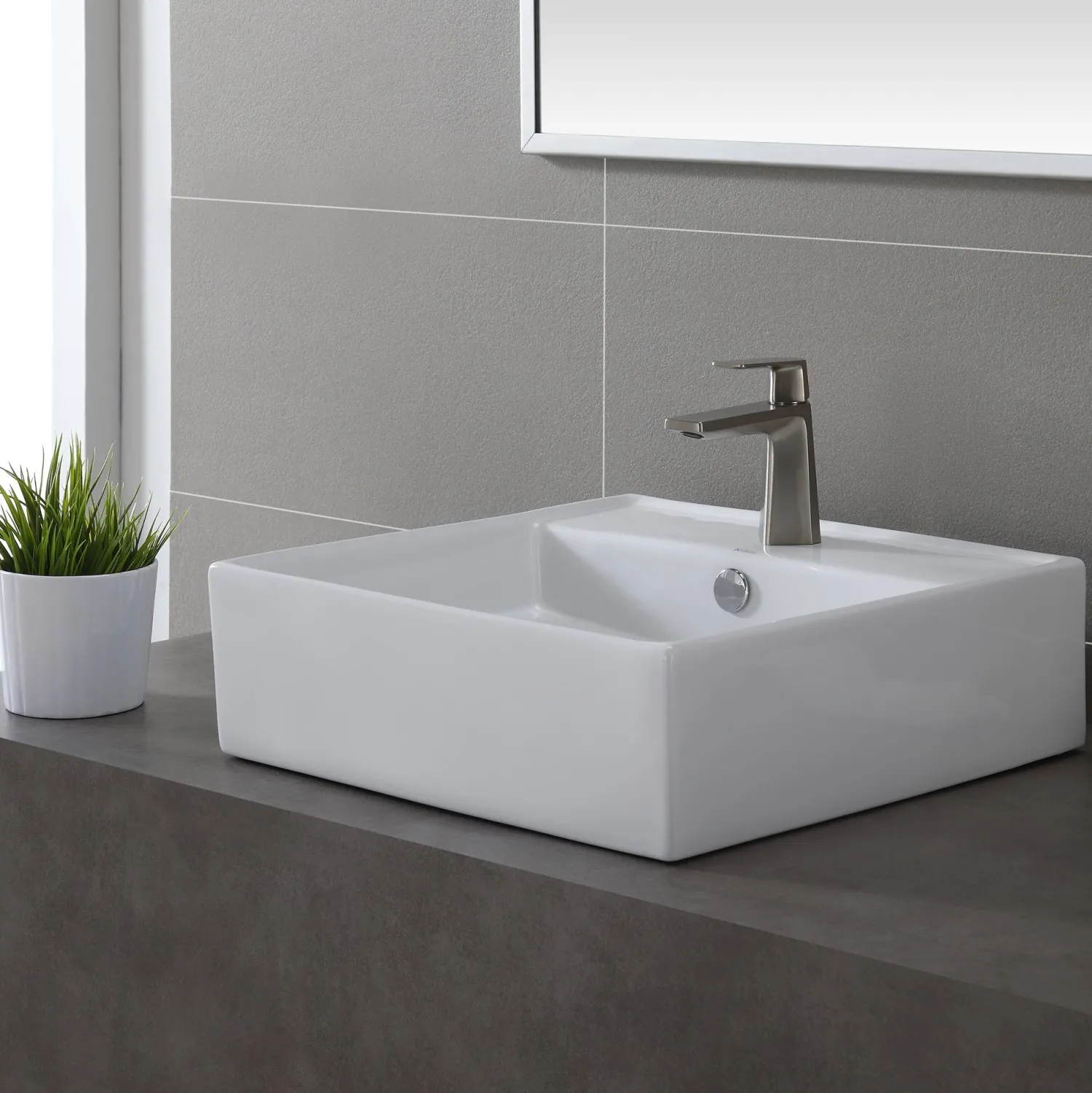 Sale White Square Ceramic Bathroom Sink and Pop Up Drain with Overflow Above Counter / Vessel Sinks