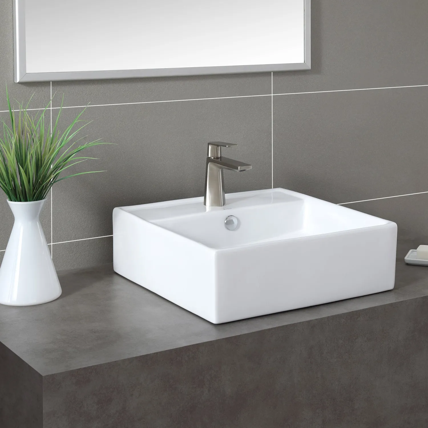 Sale White Square Ceramic Bathroom Sink and Pop Up Drain with Overflow Above Counter / Vessel Sinks