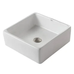 Outlet White Square Ceramic Bathroom Sink with Pop Up Drain Chrome Above Counter / Vessel Sinks
