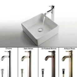New White Square Ceramic Sink and Ramus Faucet Sink And Faucet Combos|Above Counter / Vessel Sinks