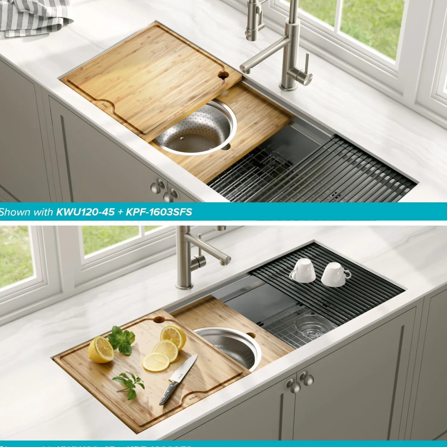 Online Workstation Kitchen Sink 16" Solid Bamboo Cutting Board Cutting Boards