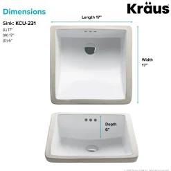 Sale 17" x 17" Ceramic Undermount Bathroom Sink in White with Overflow Undermount