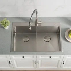 Discount 33 x 22 inch Standart PRO Drop-In 16 Gauge Double Bowl 2-Hole Stainless Steel Kitchen Sink Drop-In / Top Mount Sinks|Stainless Steel Sinks