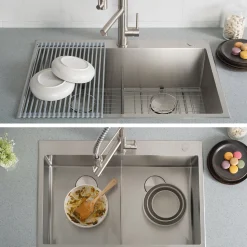Discount 33 x 22 inch Standart PRO Drop-In 16 Gauge Double Bowl 2-Hole Stainless Steel Kitchen Sink Drop-In / Top Mount Sinks|Stainless Steel Sinks