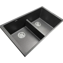 Hot Low Divide 50/50 Matte Black Composite Undermount Sink Double Bowl Sinks|Composite & Quartz Sinks