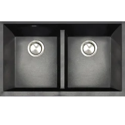 Hot Low Divide 50/50 Matte Black Composite Undermount Sink Double Bowl Sinks|Composite & Quartz Sinks