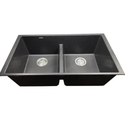 Hot Low Divide 50/50 Matte Black Composite Undermount Sink Double Bowl Sinks|Composite & Quartz Sinks