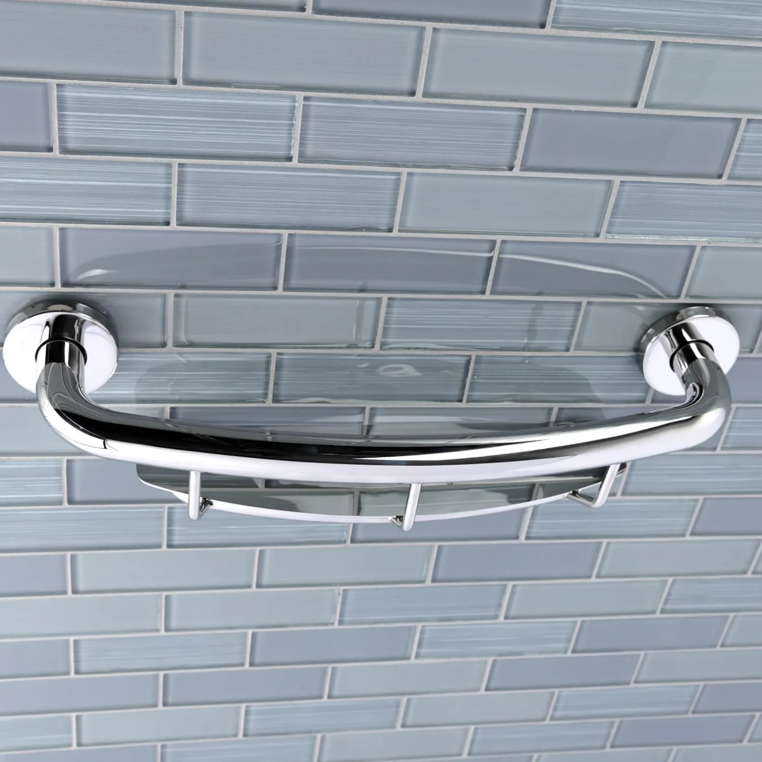 Discount Meridian 18" Stainless Steel Grab Bar with Shelf in Polished Chrome Grab Bars