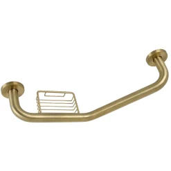Outlet Meridian 10" x 12" Angled Grab Bar with Soap Dish in Brushed Brass Grab Bars
