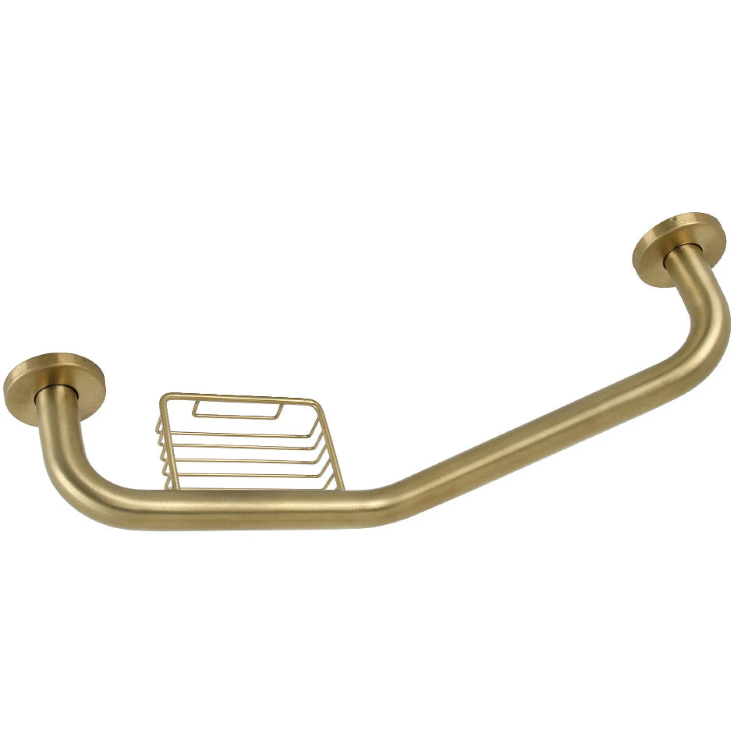 Outlet Meridian 10" x 12" Angled Grab Bar with Soap Dish in Brushed Brass Grab Bars