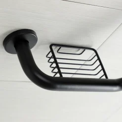 Clearance Meridian 10" x 12" Angled Grab Bar with Soap Dish in Matte Black Grab Bars