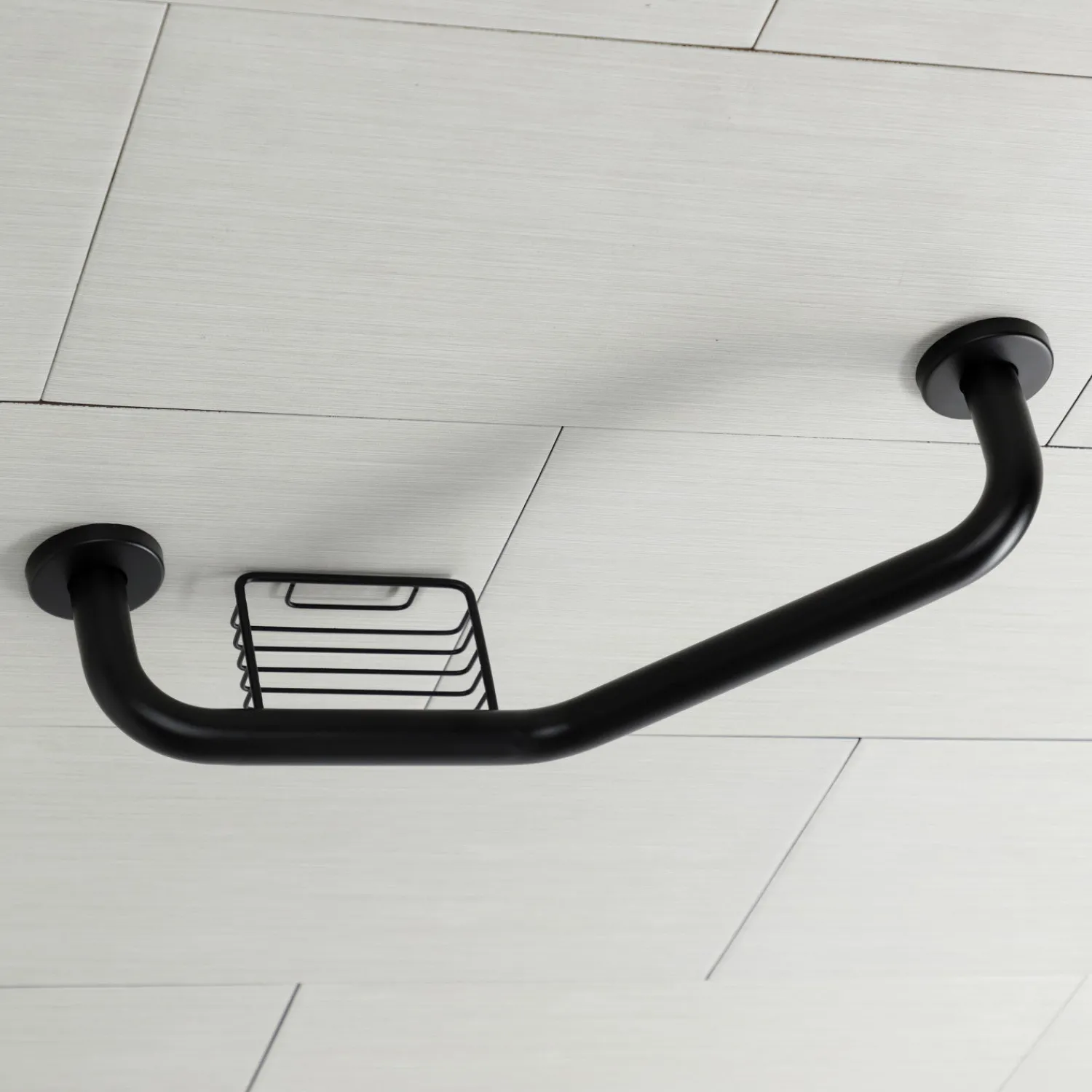 Clearance Meridian 10" x 12" Angled Grab Bar with Soap Dish in Matte Black Grab Bars