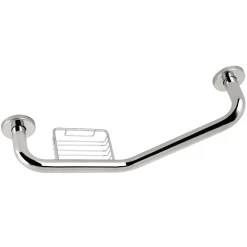 Discount Meridian 10" x 12" Angled Grab Bar with Soap Dish in Polished Stainless Grab Bars
