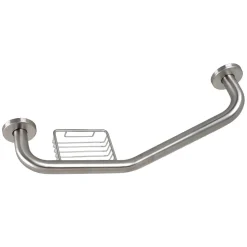 Hot Meridian 10" x 12" Angled Grab Bar with Soap Dish in Brushed Nickel Grab Bars
