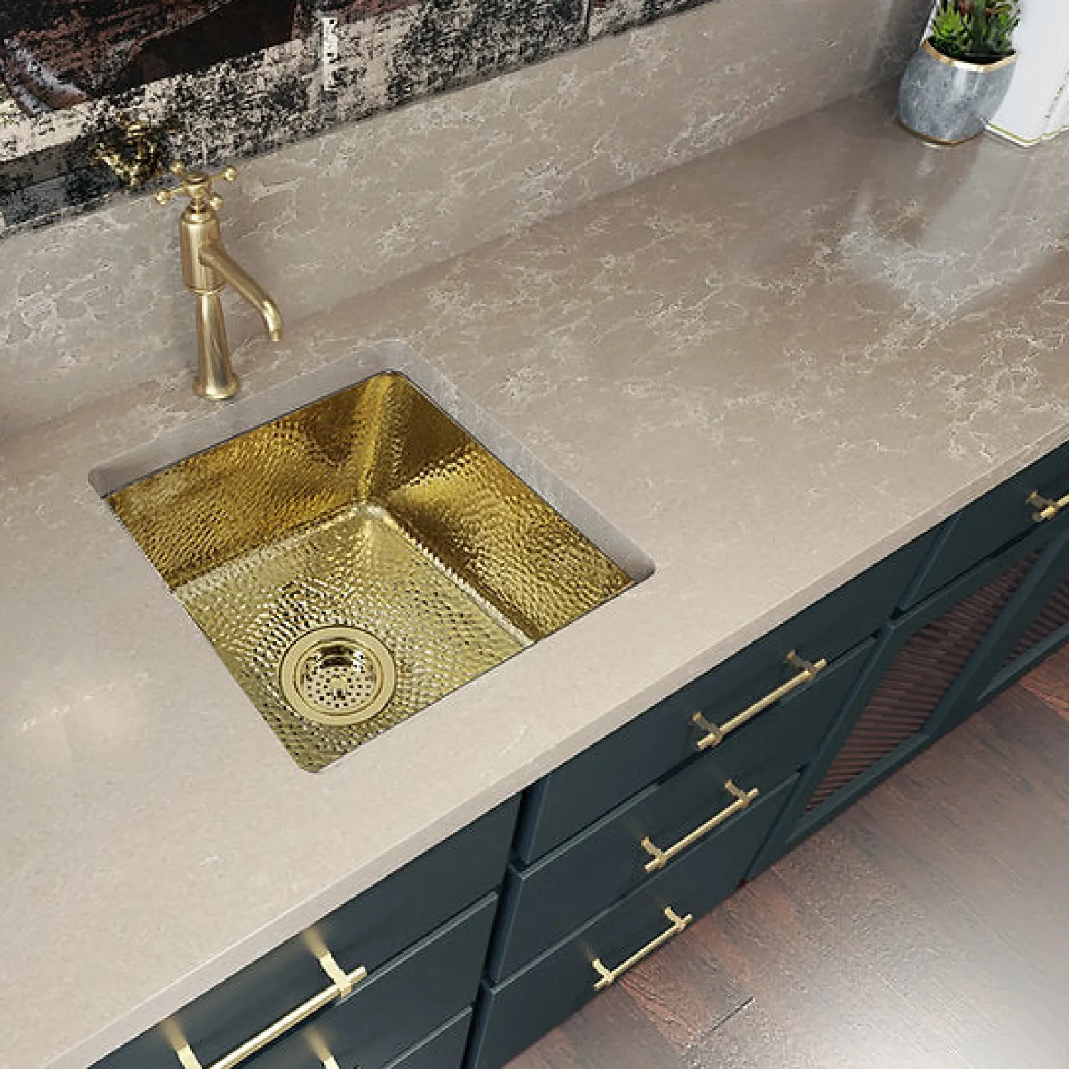 Outlet Bright Hammered Brass 17" Undermount Bar Sink Single Bowl Sinks|Undermount Sinks