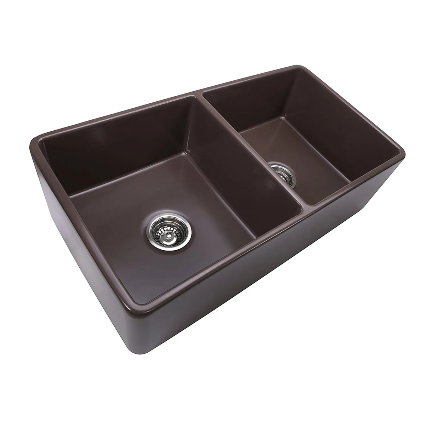 Sale 33" Double Bowl Coffee Brown Farmhouse Fireclay Kitchen Sink T-FCFS33CB-DBL Double Bowl Sinks|Apron Front / Farmhouse Sinks