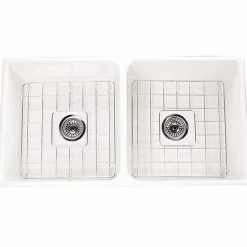 Clearance 36" Double Bowl Farmhouse Fireclay Sink with Drains and Grids Double Bowl Sinks|Undermount Sinks
