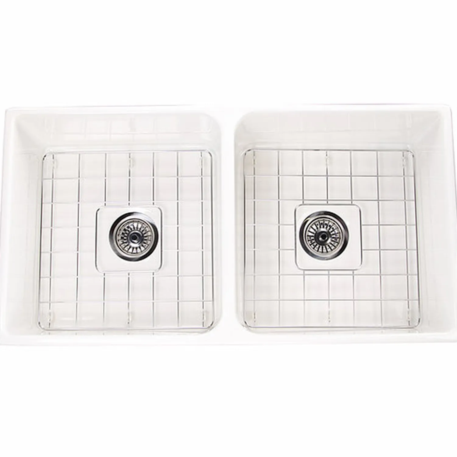 Clearance 36" Double Bowl Farmhouse Fireclay Sink with Drains and Grids Double Bowl Sinks|Undermount Sinks