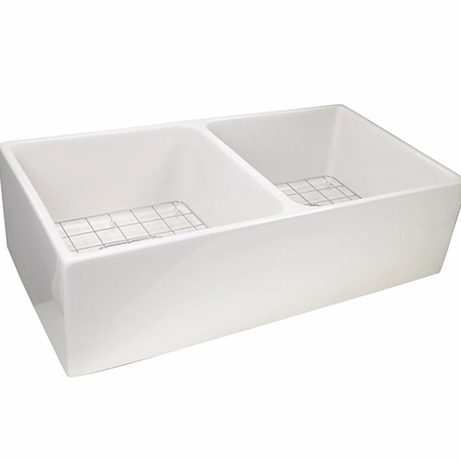 Clearance 36" Double Bowl Farmhouse Fireclay Sink with Drains and Grids Double Bowl Sinks|Undermount Sinks