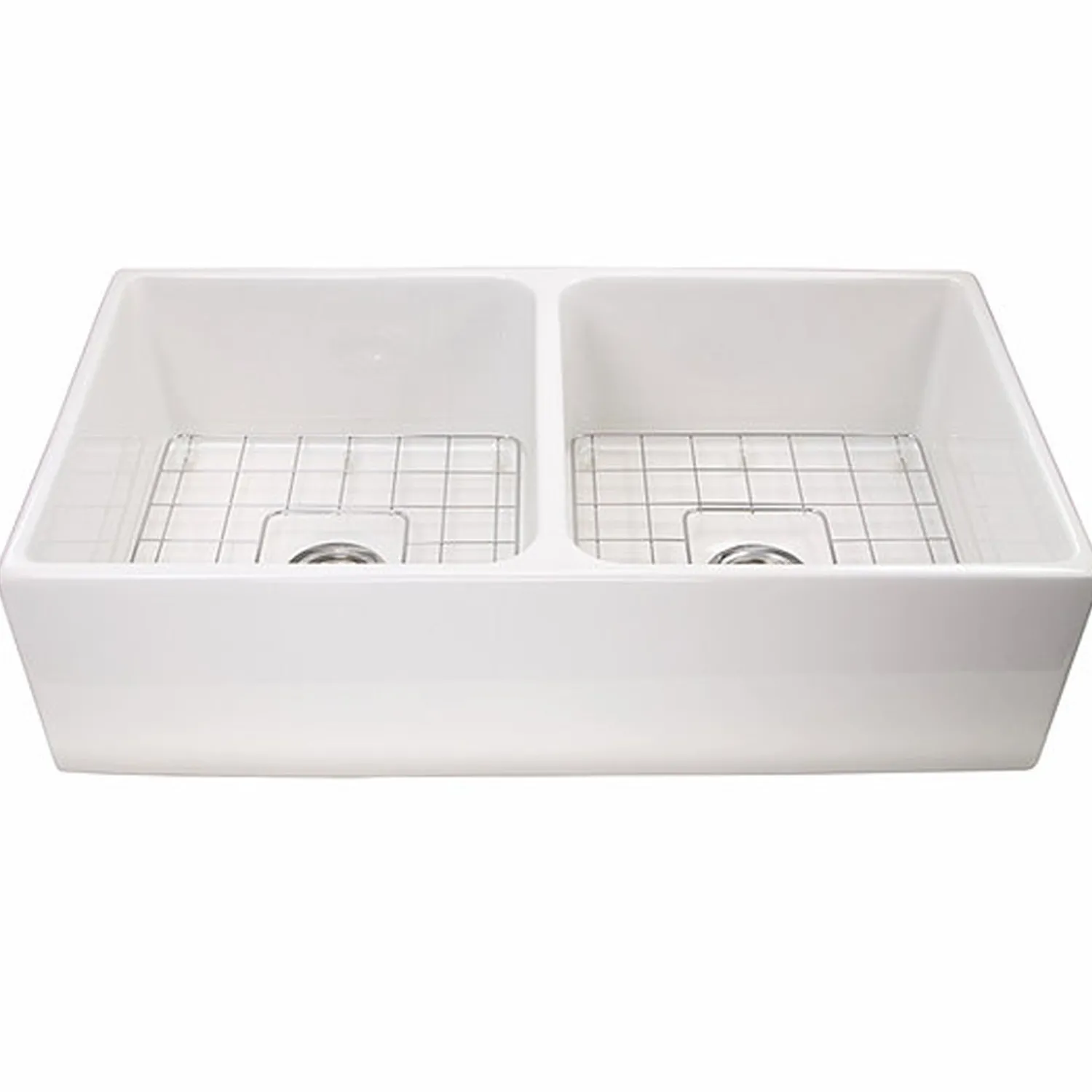 Clearance 36" Double Bowl Farmhouse Fireclay Sink with Drains and Grids Double Bowl Sinks|Undermount Sinks