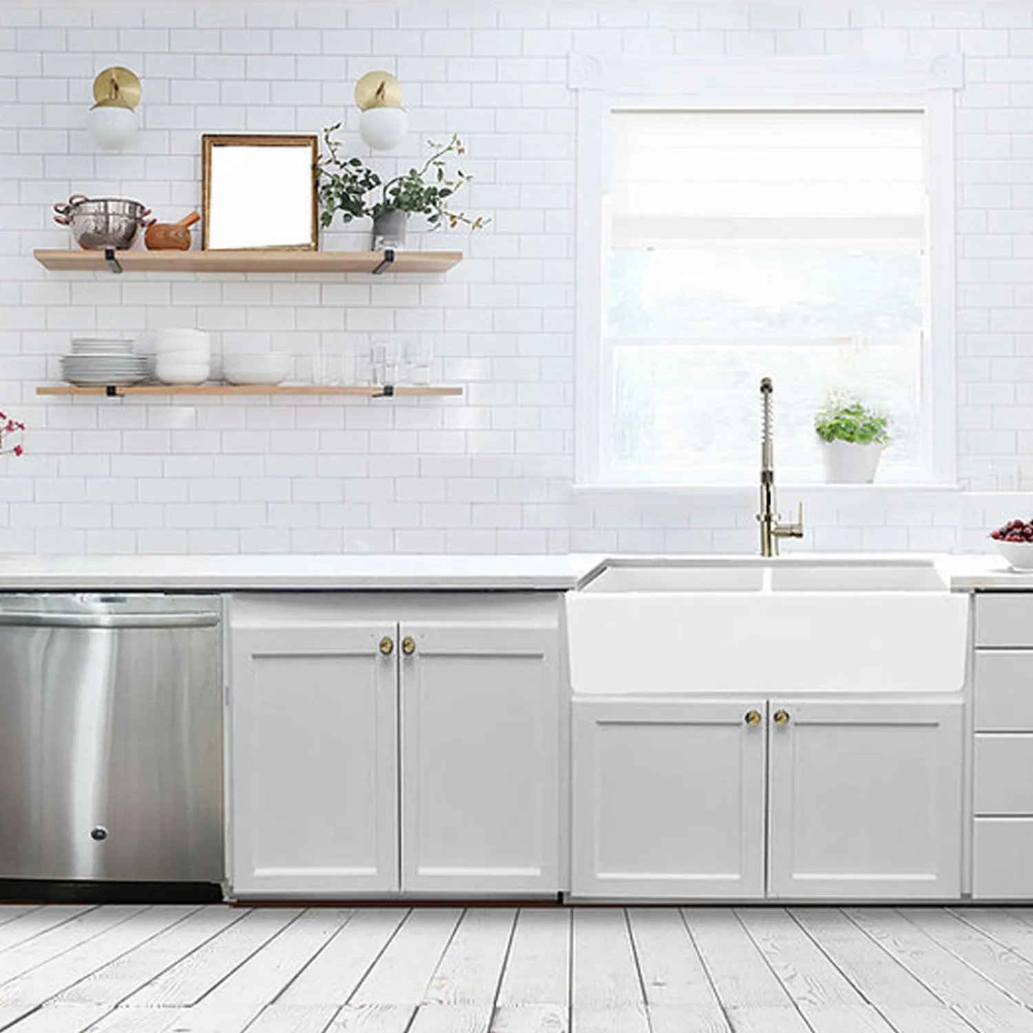Clearance 36" Double Bowl Farmhouse Fireclay Sink with Drains and Grids Double Bowl Sinks|Undermount Sinks