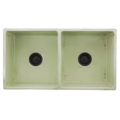 New Double Bowl Farmhouse Fireclay Sink with Shabby Green Finish Double Bowl Sinks|Apron Front / Farmhouse Sinks