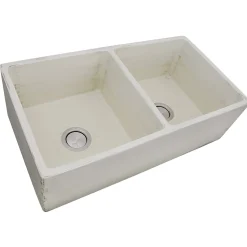 Sale Double Bowl Farmhouse Fireclay Sink with Shabby Straw Finish Double Bowl Sinks|Apron Front / Farmhouse Sinks