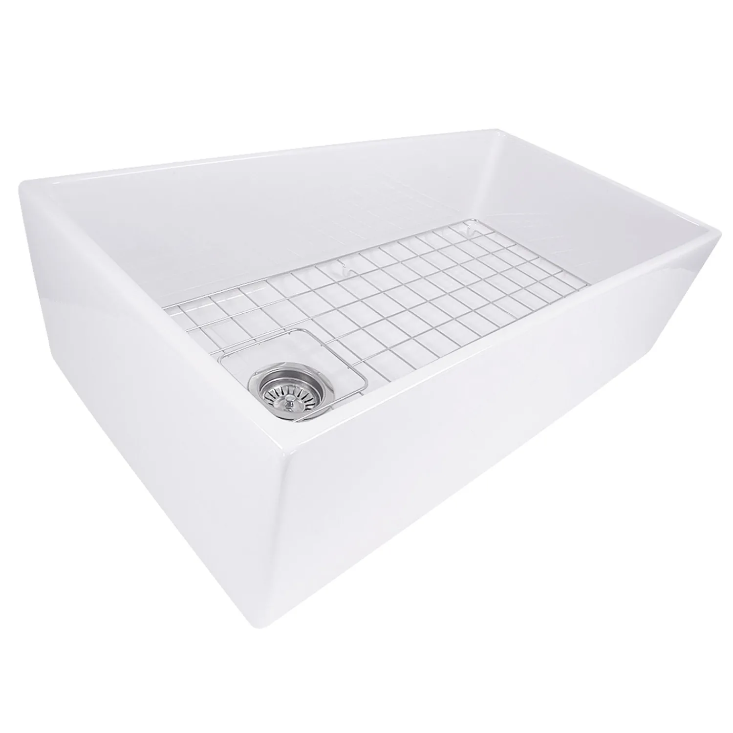 New 36" Farmhouse Fireclay Sink with Offset Drain and Grid Single Bowl Sinks|Apron Front / Farmhouse Sinks