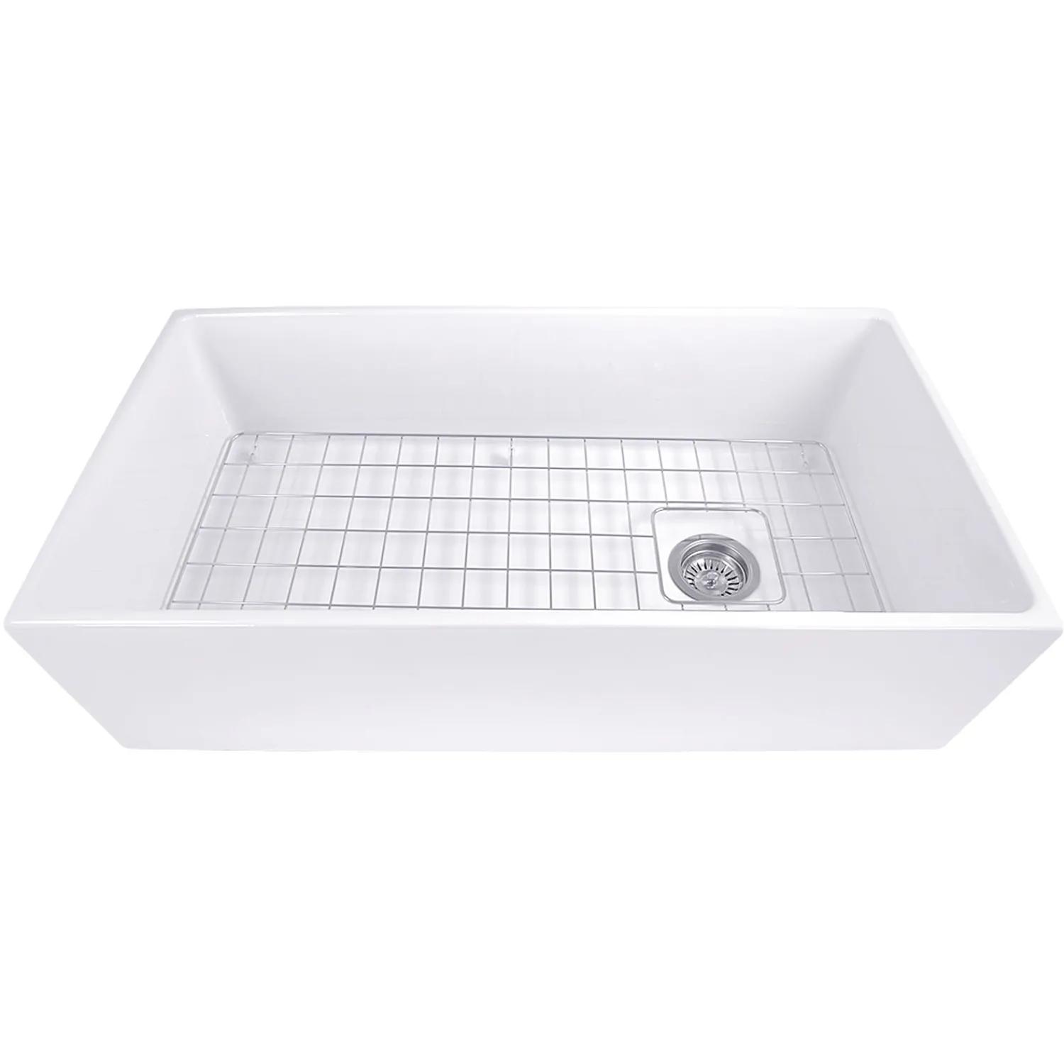 New 36" Farmhouse Fireclay Sink with Offset Drain and Grid Single Bowl Sinks|Apron Front / Farmhouse Sinks