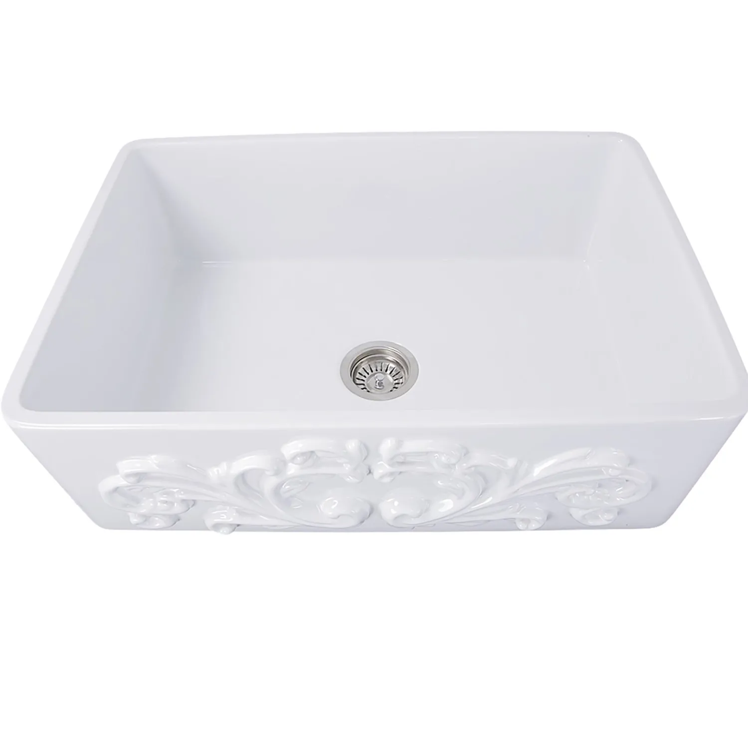 Outlet 33" Farmhouse Fireclay Sink with Filigree Apron Single Bowl Sinks|Apron Front / Farmhouse Sinks