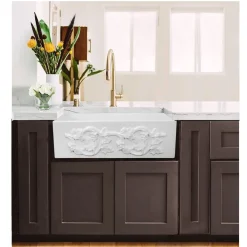 Online 30" Farmhouse Fireclay Sink with Grapes Apron Single Bowl Sinks|Apron Front / Farmhouse Sinks