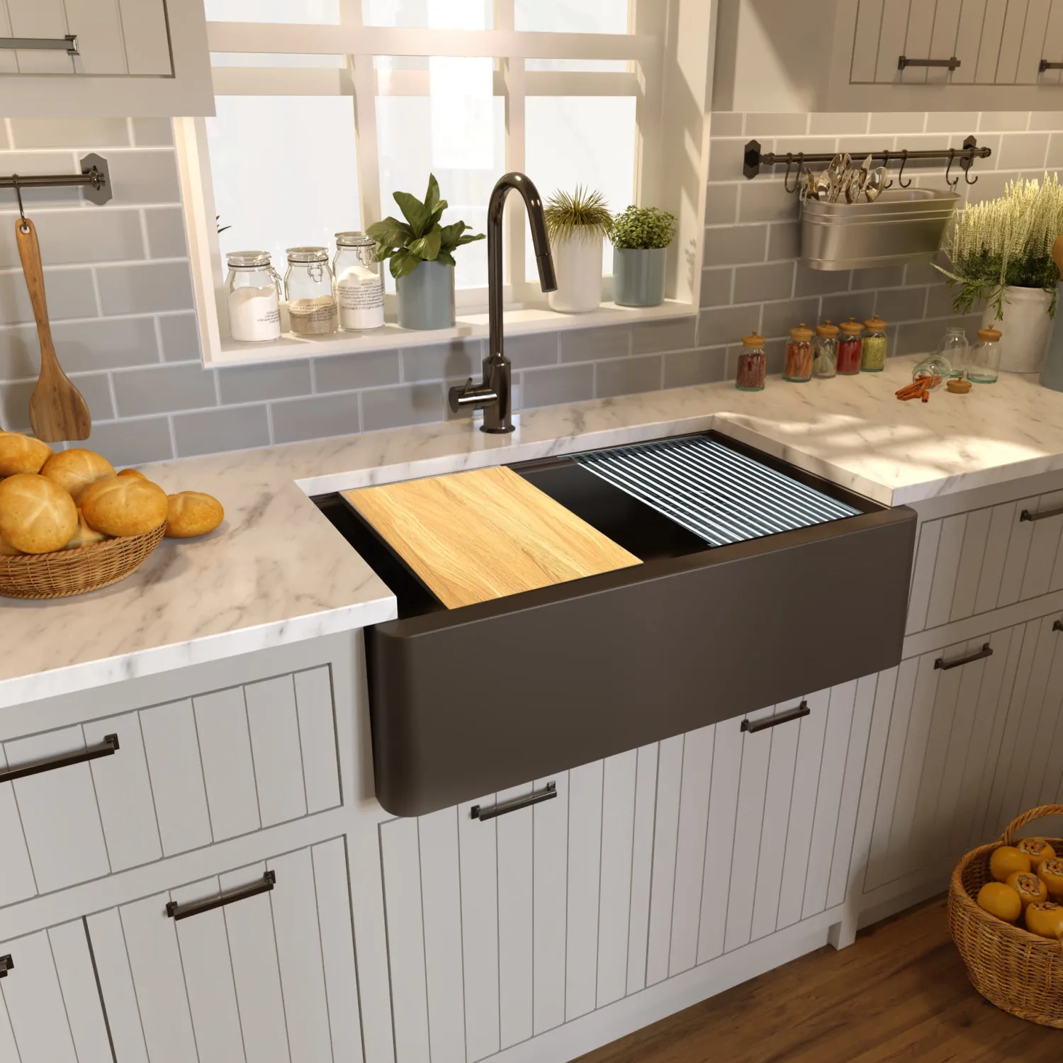 Online 33" Granite Composite Workstation Apron Sink Single Bowl Sinks|Apron Front / Farmhouse Sinks