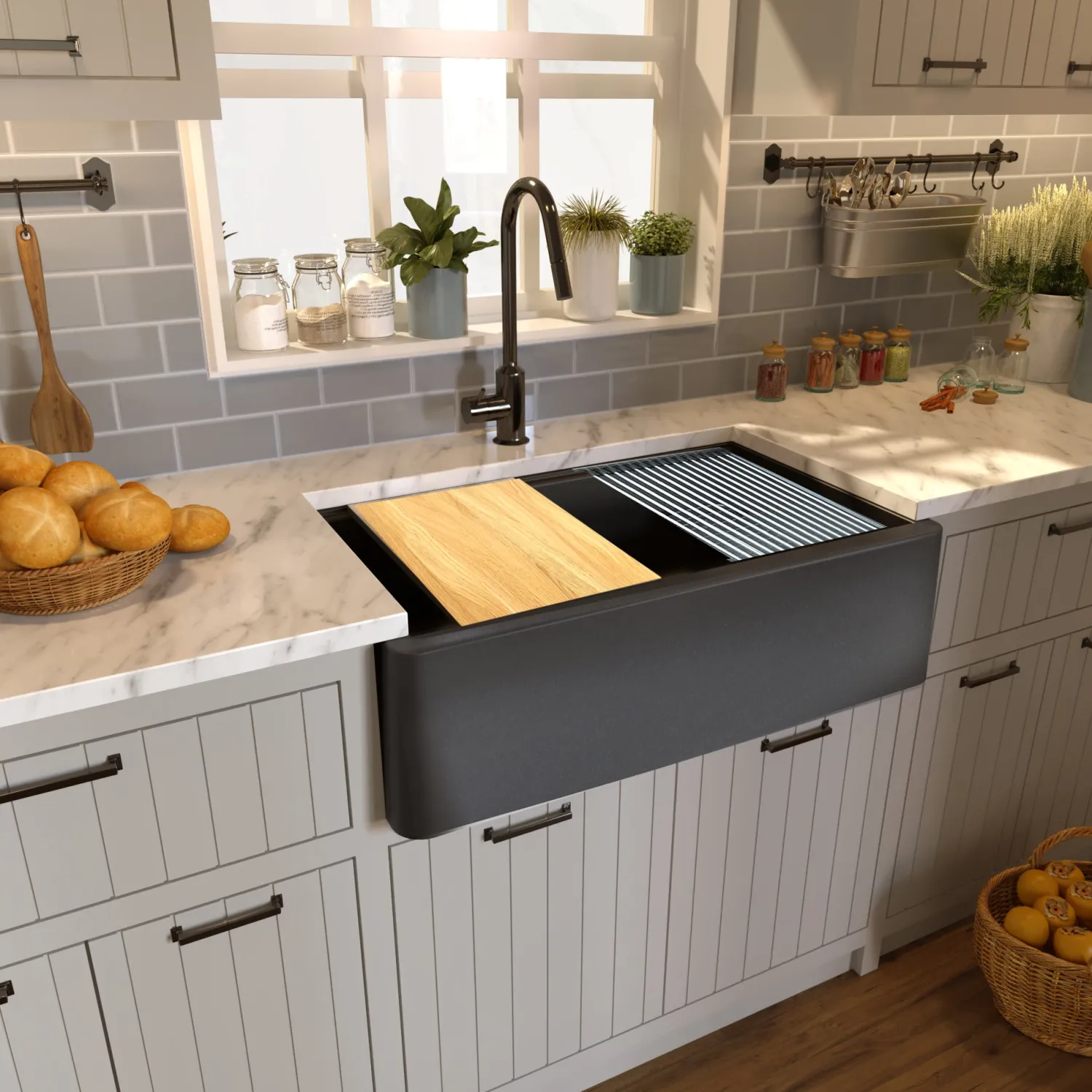 Online 33" Granite Composite Workstation Apron Sink Single Bowl Sinks|Apron Front / Farmhouse Sinks