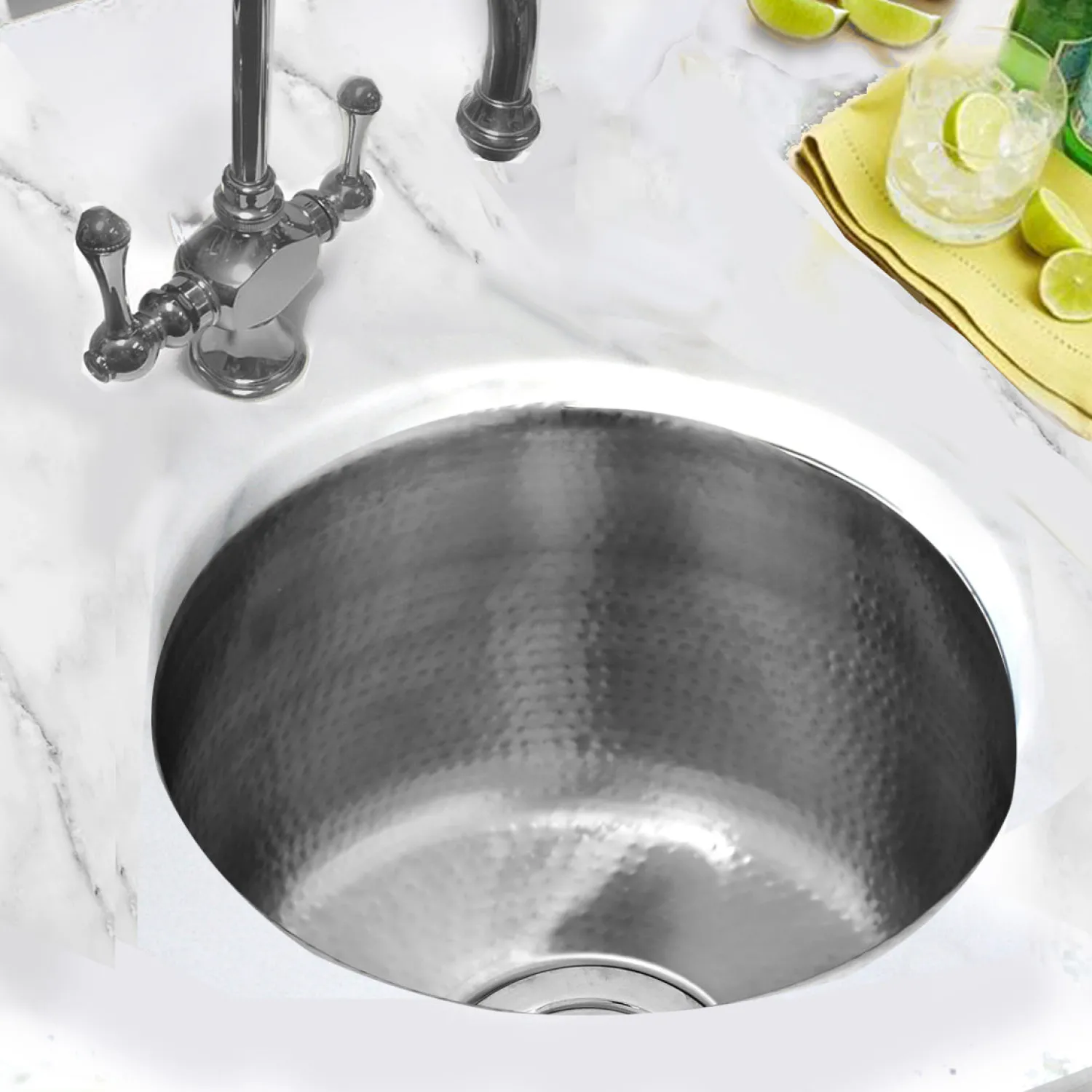 Best 15" Hand Hammered Round Stainless Steel Bar Sink Satin Matte Finish Bar / Prep Sinks